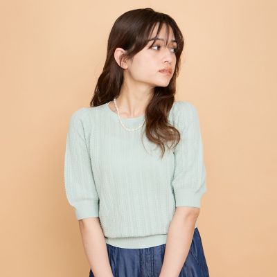 透かし編みパフスリーブニット≪手洗い可能≫