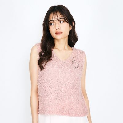 ＜QUEENS COURT（Women）＞蝶々ヤーンニットベスト≪手洗い可能≫