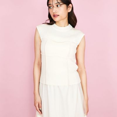 ビスチェ風切替えニットノースリトップス≪手洗い可能≫