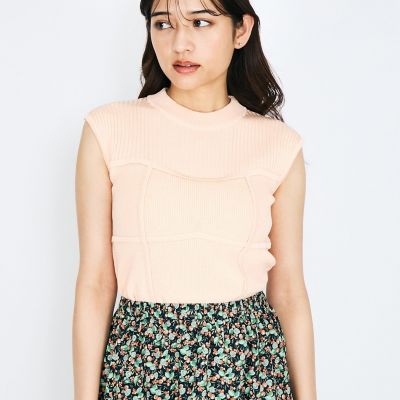 ＜QUEENS COURT（Women）＞ビスチェ風切替えニットノースリトップス≪手洗い可能≫