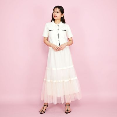 配色ラインポロ襟ニットカーディガントップス≪手洗い可能≫