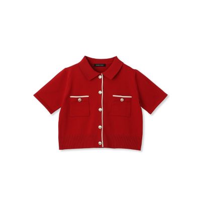 配色ラインポロ襟ニットカーディガントップス≪手洗い可能≫