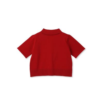 配色ラインポロ襟ニットカーディガントップス≪手洗い可能≫