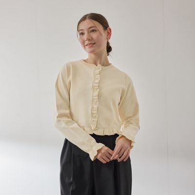 ＜QUEENS COURT（Women）＞スポンディッシュニットフリルカーディガン≪手洗い可能≫