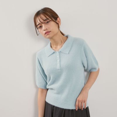 ＜QUEENS COURT（Women）＞シャギーヤーンポロニットトップス≪手洗い可能≫