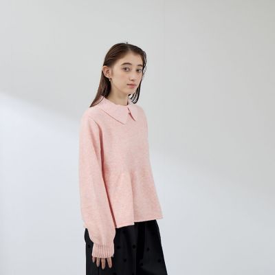 杢ストレッチ襟付きペプラムニット≪手洗い可能≫ | QUEENS COURT