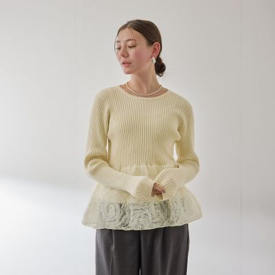 フラワーチュールペプラムリブニット≪手洗い可能≫ | QUEENS COURT