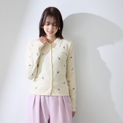 フラワー刺繍ポロニットトップス≪手洗い可能≫ | QUEENS COURT（Women