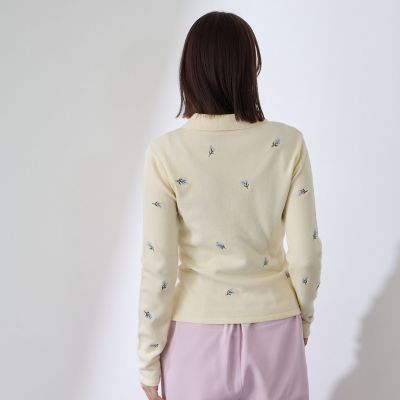 YANYAN ヤンヤン 花 刺繍 ビジュー ポロ ニット YanYan（ヤンヤン）の「CHECKED COLLARED XL SLV CARDIGAN