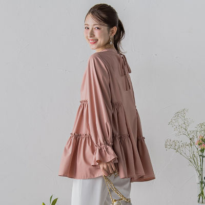 ＜QUEENS COURT（Women）＞サイドフリルチュニックブラウス≪洗濯機で洗える≫