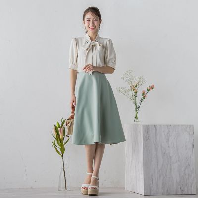 半袖ボウタイブラウス≪洗濯機で洗える≫