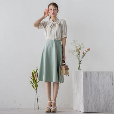 半袖ボウタイブラウス≪洗濯機で洗える≫