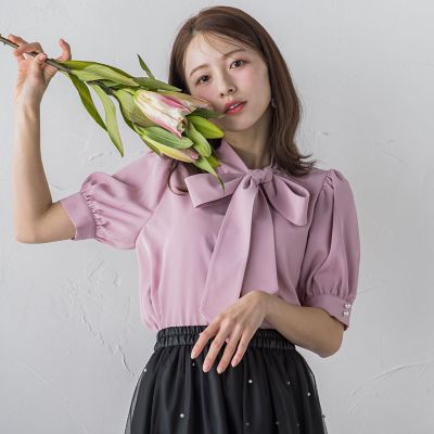半袖ボウタイブラウス≪洗濯機で洗える≫