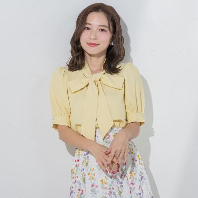 半袖ボウタイブラウス≪洗濯機で洗える≫