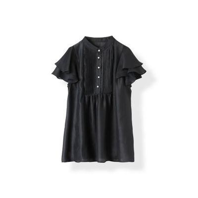 ドット刺繍ピンタックブラウス≪洗濯機で洗える≫