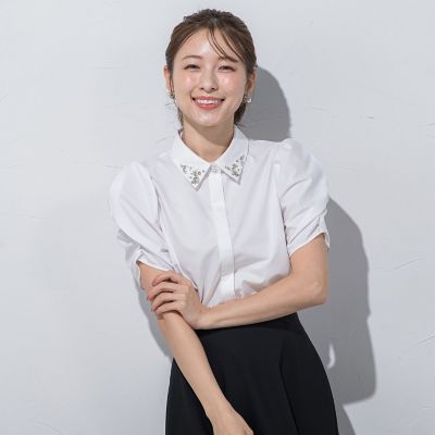 襟ジュエルブラウス≪洗濯機で洗える≫