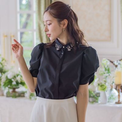 襟ジュエルブラウス≪洗濯機で洗える≫