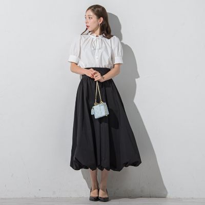 フリルネックリボンブラウス≪洗濯機で洗える≫