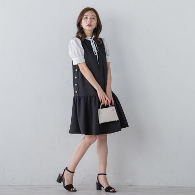 フリルネックリボンブラウス≪洗濯機で洗える≫