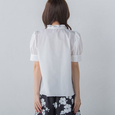 フリルネックリボンブラウス≪洗濯機で洗える≫