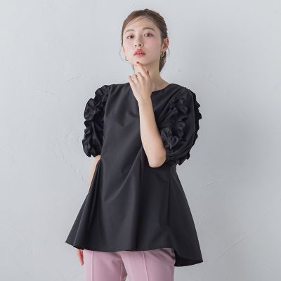 袖フリルチュニックブラウス≪洗濯機で洗える≫