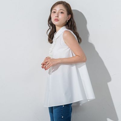 フラワーモチーフノースリーブチュニック≪洗濯機で洗える≫