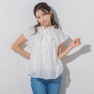 シルキーローンリボンブラウス≪手洗い可能≫