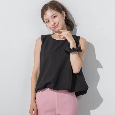 シュシュ付きバルーンシルエットブラウス≪洗濯機で洗える≫