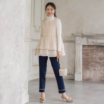 千鳥ジャガードペプラム≪手洗い可能≫