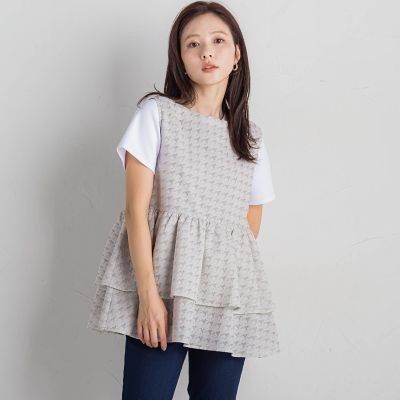 千鳥ジャガードペプラム≪手洗い可能≫