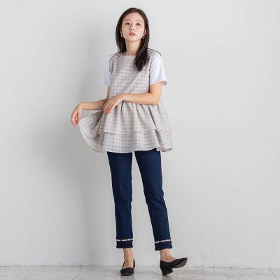 千鳥ジャガードペプラム≪手洗い可能≫