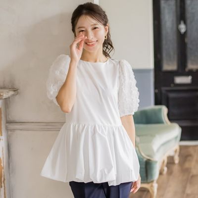 袖チュールバルーンチュニック≪洗濯機で洗える≫