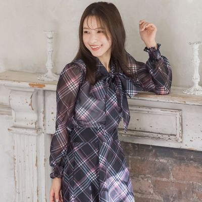シアーチェックブラウス≪手洗い可能／セットアップ対応≫