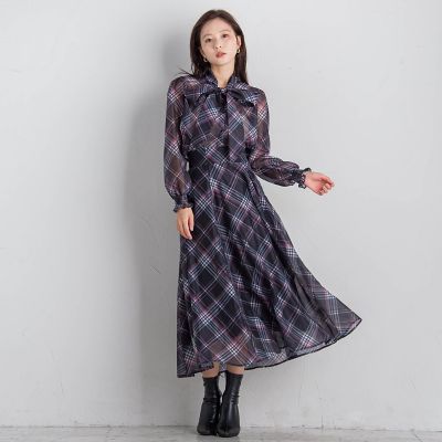 シアーチェックブラウス≪手洗い可能／セットアップ対応≫