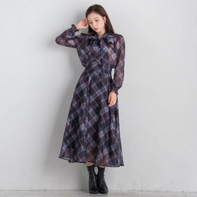 シアーチェックブラウス≪手洗い可能／セットアップ対応≫