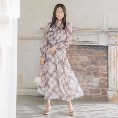 シアーチェックブラウス≪手洗い可能／セットアップ対応≫