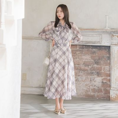 シアーチェックブラウス≪手洗い可能／セットアップ対応≫