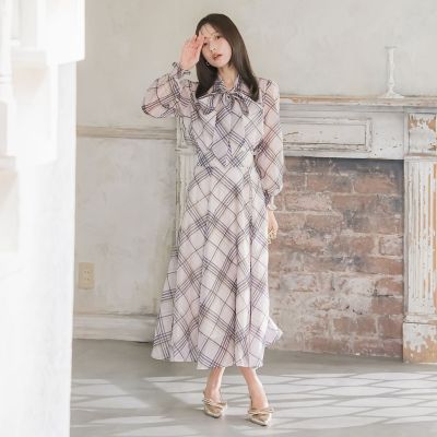 シアーチェックブラウス≪手洗い可能／セットアップ対応≫