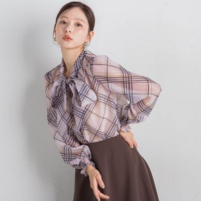 シアーチェックブラウス≪手洗い可能／セットアップ対応≫