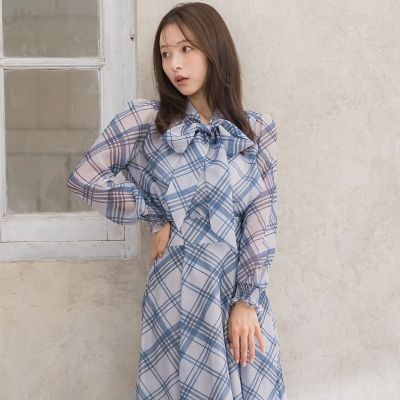 シアーチェックブラウス≪手洗い可能／セットアップ対応≫