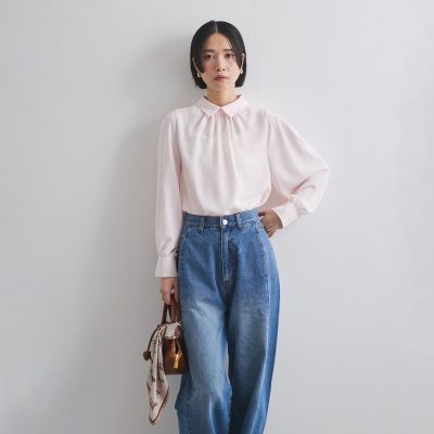 ＜QUEENS COURT（Women）＞ギャザーカラープルブラウス≪手洗い可能≫