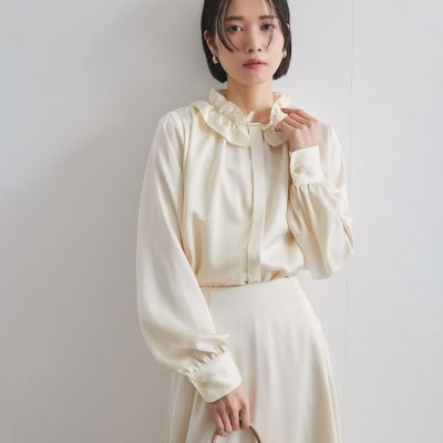 フリルチョーカー風アクセントブラウス≪セットアップ対応／洗濯機で洗える≫