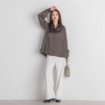 フリルチョーカー風アクセントブラウス≪セットアップ対応／洗濯機で洗える≫
