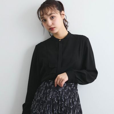 【SALE】QUEENS COURT（Women）/クイーンズコート ジョーゼットフロントヨークシャツブラウス&#8810;手洗い可能&#8811; 04ブラック ト..