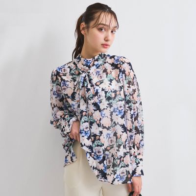 フラワーシアーハイネックブラウス≪洗濯機で洗える≫ | QUEENS COURT