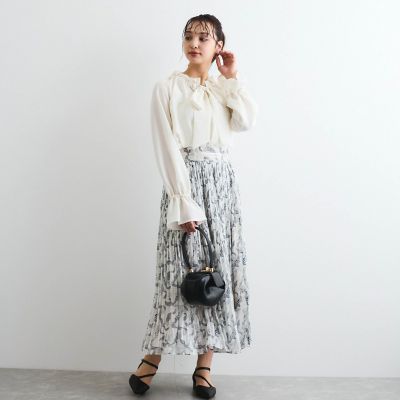 フィブリルサテンリボンタイブラウス≪手洗い可能≫