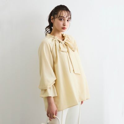 フィブリルサテンリボンタイブラウス≪手洗い可能≫