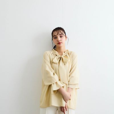 フィブリルサテンリボンタイブラウス≪手洗い可能≫
