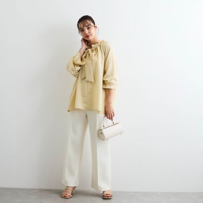フィブリルサテンリボンタイブラウス≪手洗い可能≫