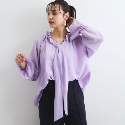 フィブリルサテンリボンタイブラウス≪手洗い可能≫